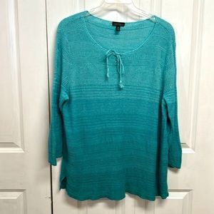 Lauren Jeans Two Tone Blue Mid Sleeve Linen Crochet Tunic Top Size 2X